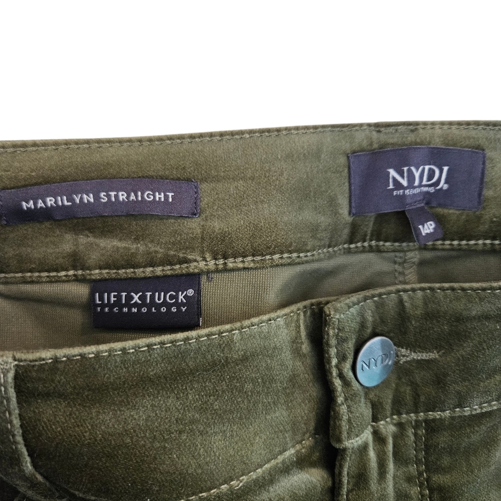 New NYDJ Marilyn Straight Olive Green Velveteen Pants 14P - Picture 6 of 8